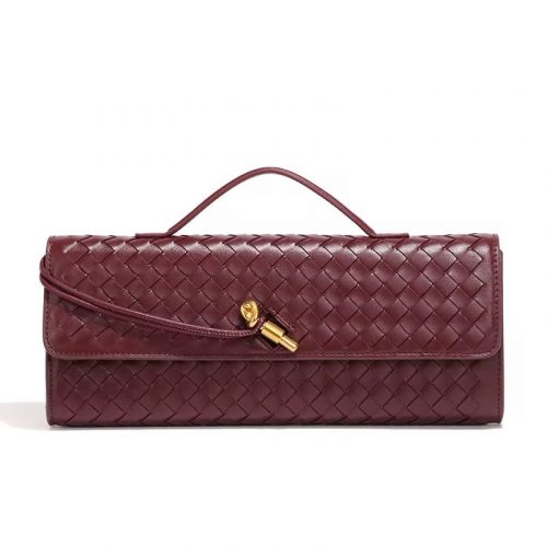 Hand Woven Evening Baguette Bag-  Burgundy