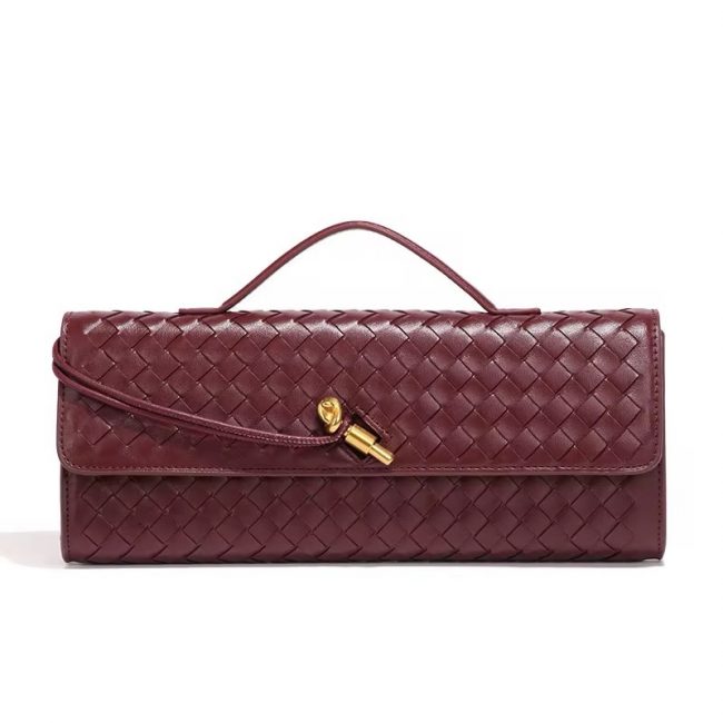 Hand Woven Evening Baguette Bag-  Burgundy - Image 2