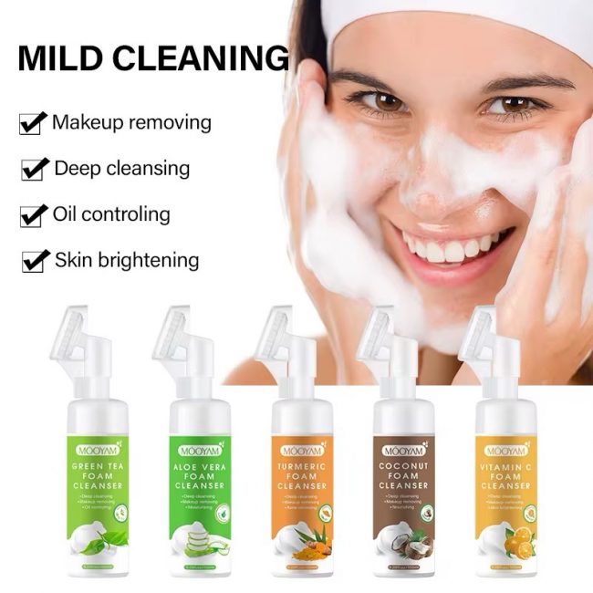 Foaming facial cleanser with organic exfoliation