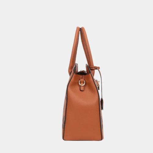 Brown 2-in-1 printed compact leather satchel bag
