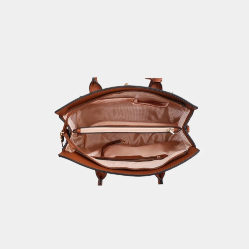 Brown 2-in-1 printed compact leather satchel bag