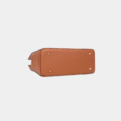 Brown 2-in-1 printed compact leather satchel bag