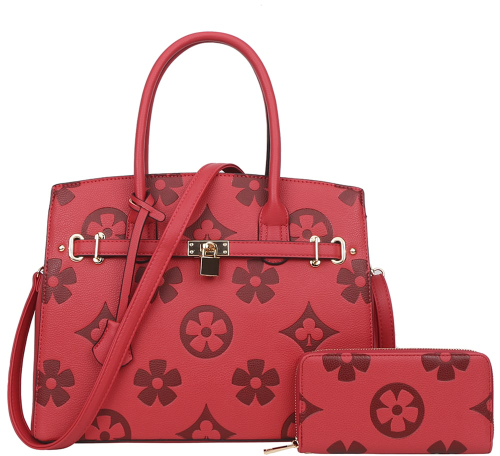 2-in-1 printed compact leather satchel bag with matching wallet in stylish design for women