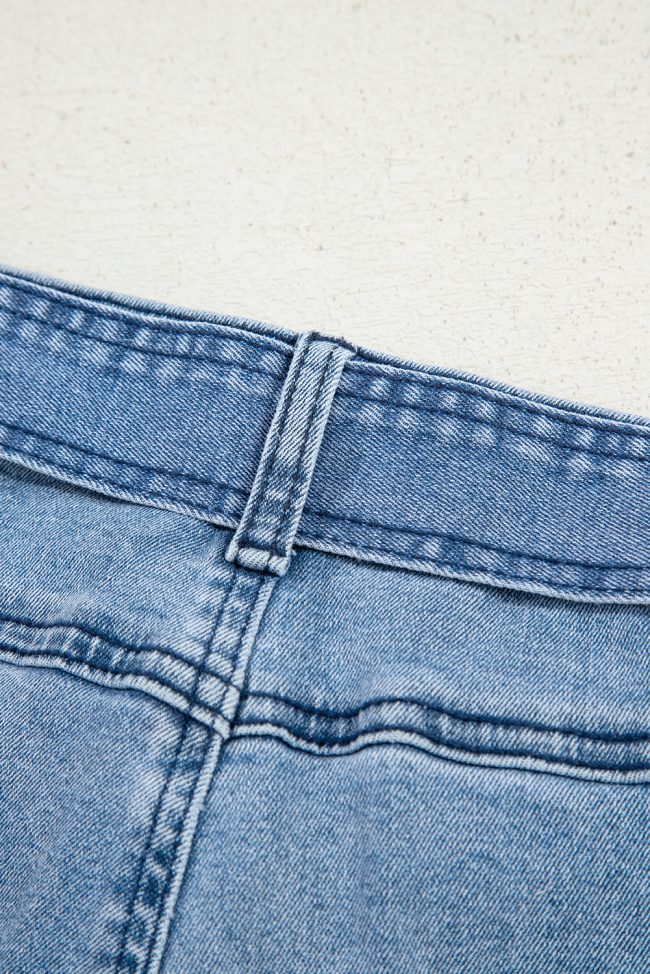 Beau Blue Western Washed Wide Leg Jeans with Bow Knot Sash - Image 2