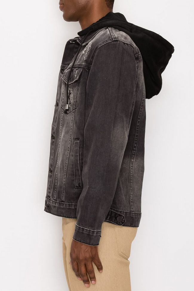 Layered Detachable Hood Denim Jacket - Image 3