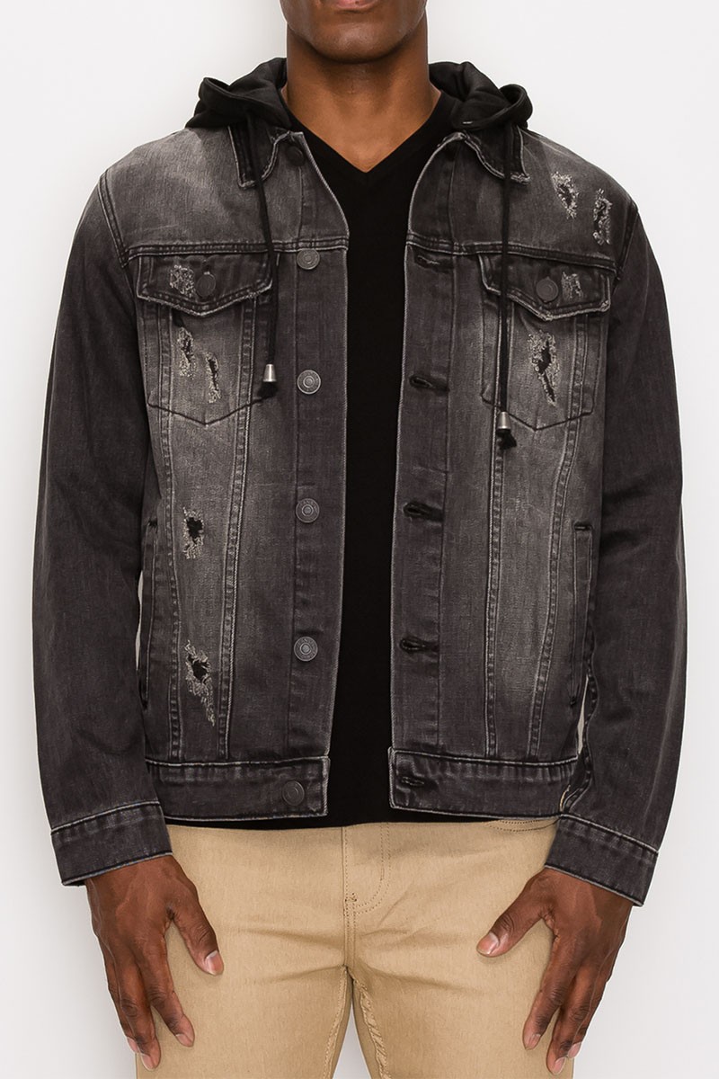 urban style denim jacket with hood