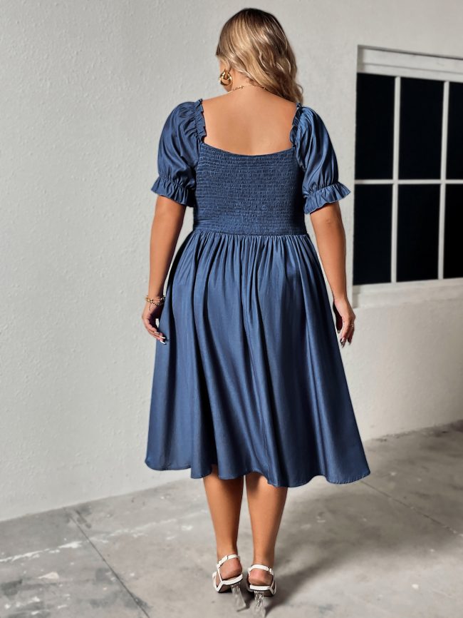 Plus Size Sweetheart Neck Ruched Dress – Cinched Slimming Square Style - Image 3