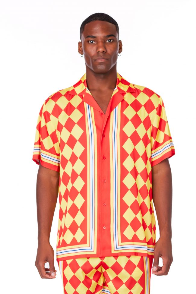 tropical print sateen shirt men