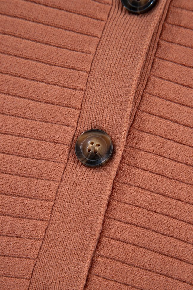 Apricot Pink Wide Rib Knit Button Front Dolman Sleeve Sweater Cardigan - Image 7