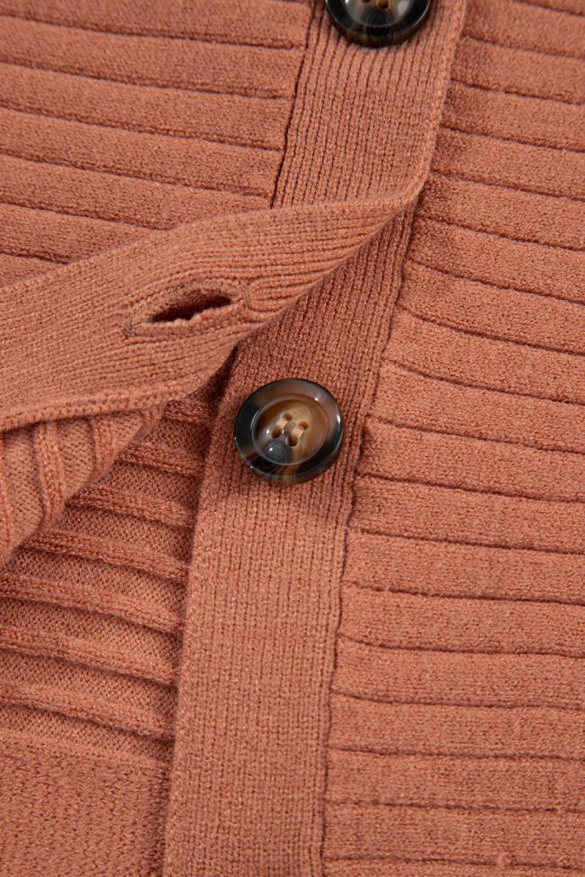 Apricot Pink Wide Rib Knit Button Front Dolman Sleeve Sweater Cardigan - Image 6