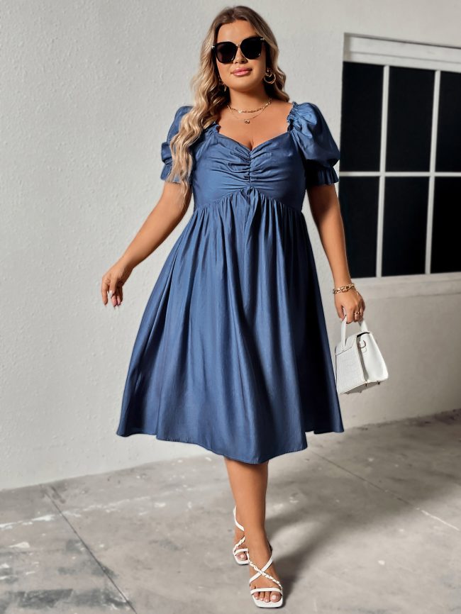 Plus Size Sweetheart Neck Ruched Dress – Cinched Slimming Square Style - Image 5