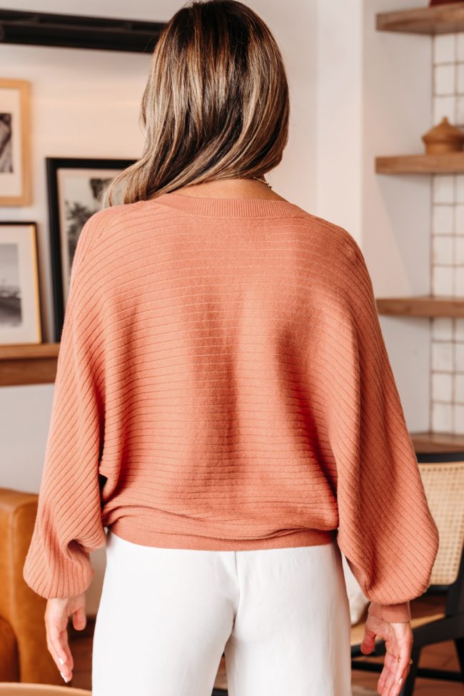 Apricot Pink Wide Rib Knit Button Front Dolman Sleeve Sweater Cardigan - Image 2