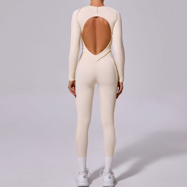 Autumn Sand Winter One Piece Sports Yoga Jumpsuit Backless Tight Long Sleeved Trousers Jumpsuit - Image 3