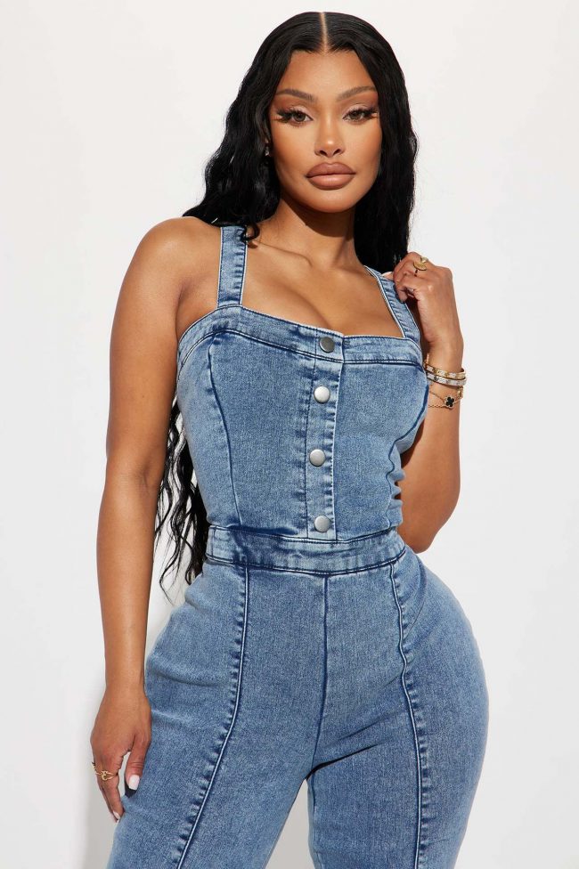 Denim Jumpsuit Women Slim Fit Bodysuit Waist Tight Washed Suspender Jumpsuit - Image 3