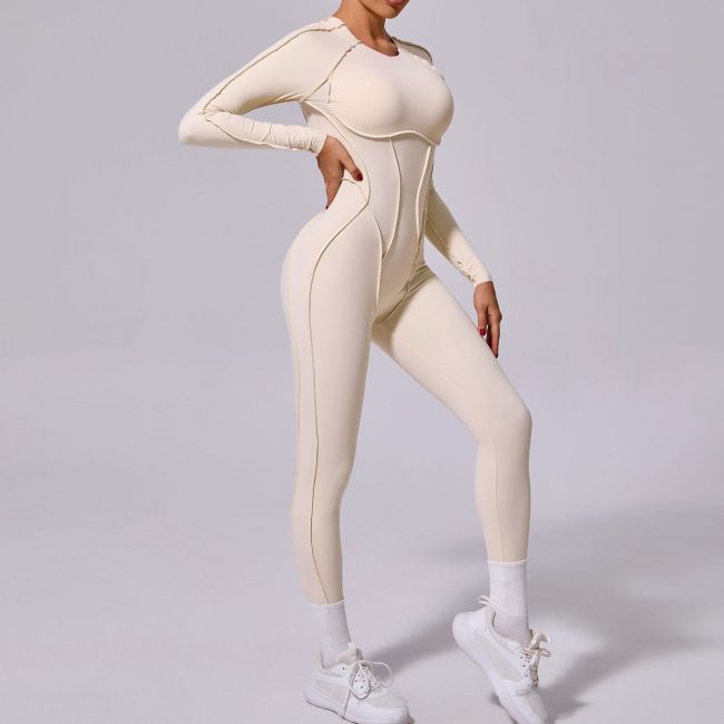 Autumn Sand Winter One Piece Sports Yoga Jumpsuit Backless Tight Long Sleeved Trousers Jumpsuit - Image 2