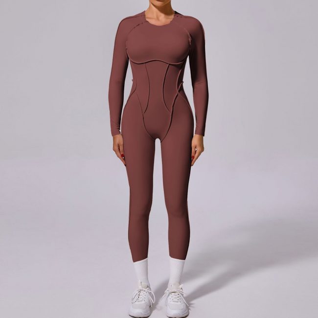 Autumn Sand Winter One Piece Sports Yoga Jumpsuit Backless Tight Long Sleeved Trousers Jumpsuit - Image 4