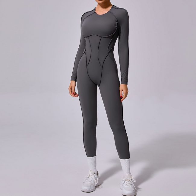 Autumn Sand Winter One Piece Sports Yoga Jumpsuit Backless Tight Long Sleeved Trousers Jumpsuit - Image 5
