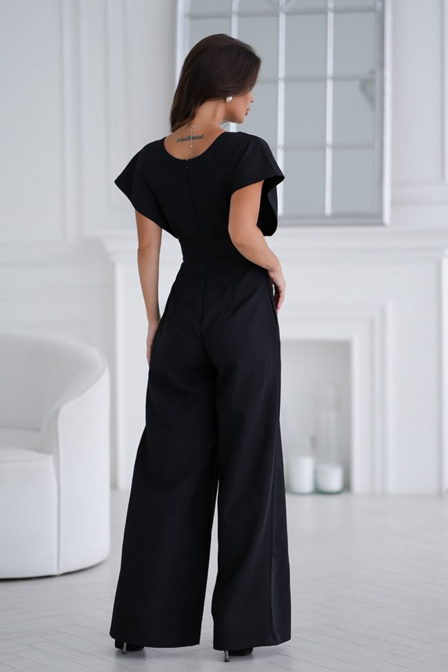 Women Summer Elegance Office V neck Tight Waist Solid Color One Piece Trousers - Image 4