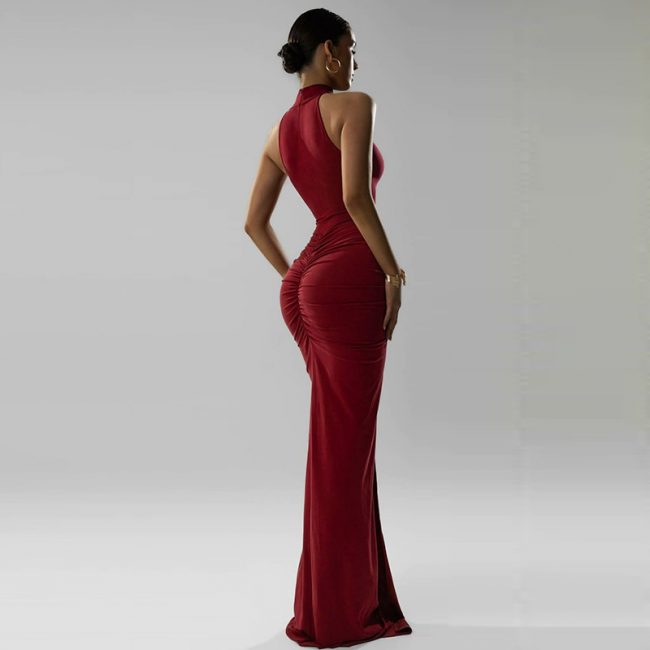 Women Summer Back Zipper Pleated Sleeveless Dress - Image 4