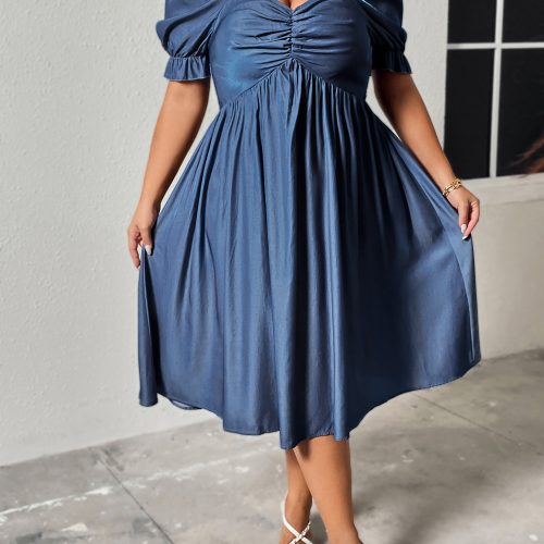 Plus Size Sweetheart Neck Ruched Dress – Cinched Slimming Square Style