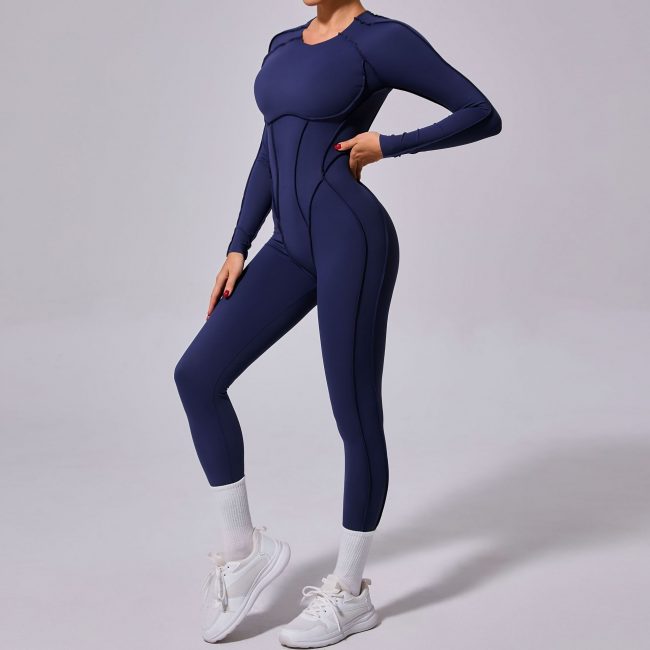 Autumn Sand Winter One Piece Sports Yoga Jumpsuit Backless Tight Long Sleeved Trousers Jumpsuit - Image 6