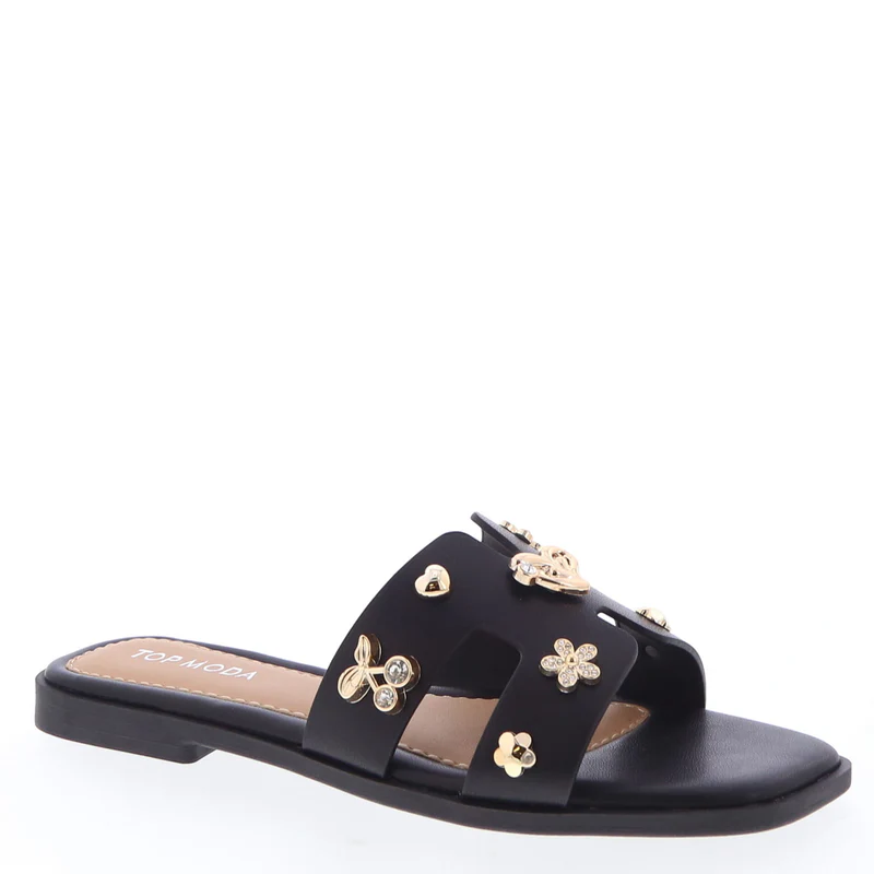 Ladies Charm Emblem Sandals in beige – elegant women’s footwear with emblem accent