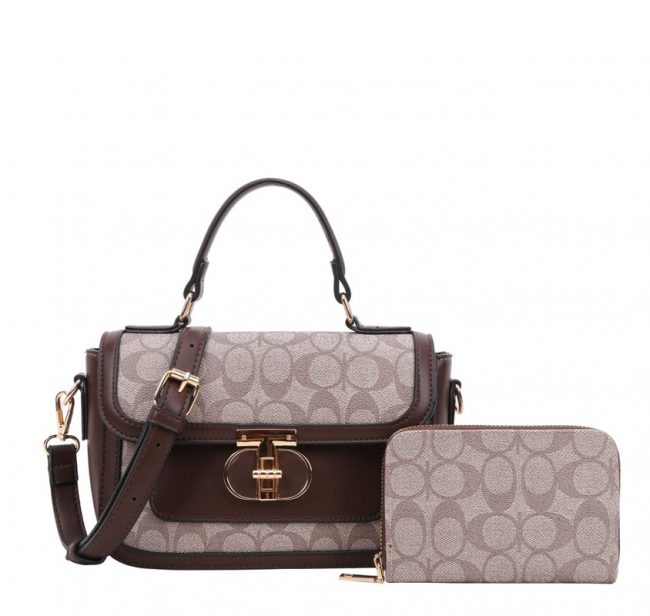 Luxury 2-in-1 Monogram Satchel Handbag Set with Oval Twist Lock - Image 6