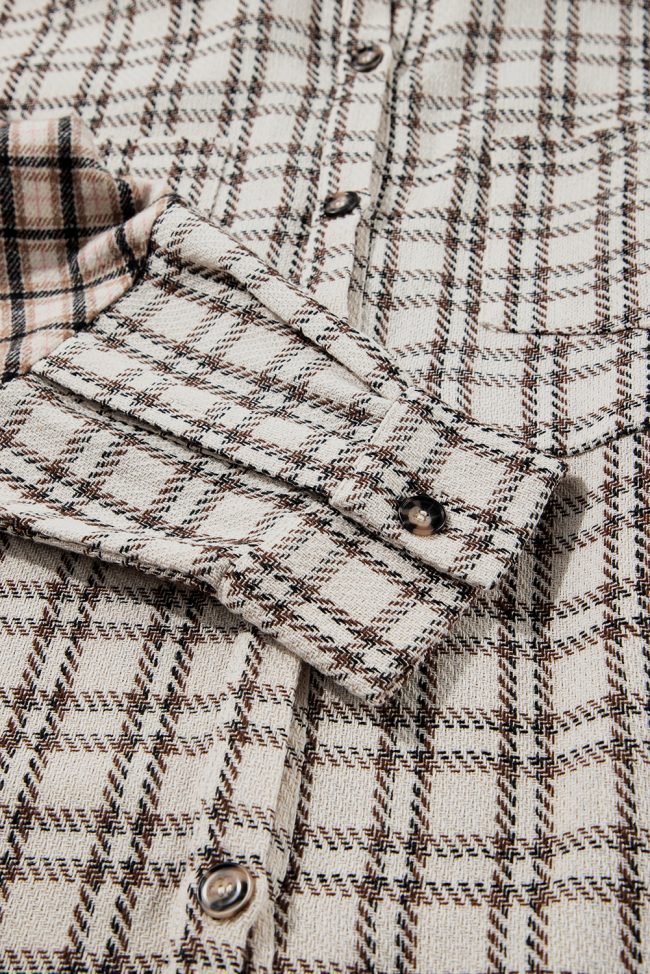 Plus Size White Stripe Plaid Button Down Shirt Dress with Raw Hem - Image 8