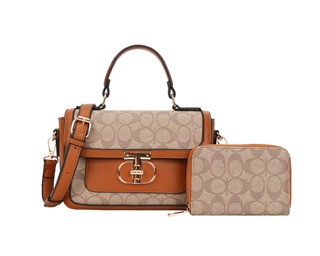 2-in-1 monogram satchel bag set with oval twist lock and matching wallet”