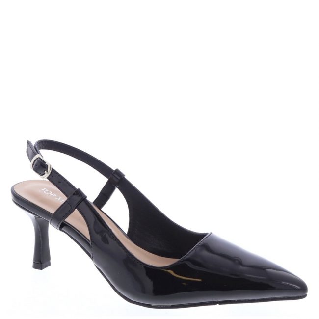 Women's  Glossy Slingback Heels with Gold Buckle Detail - Image 2