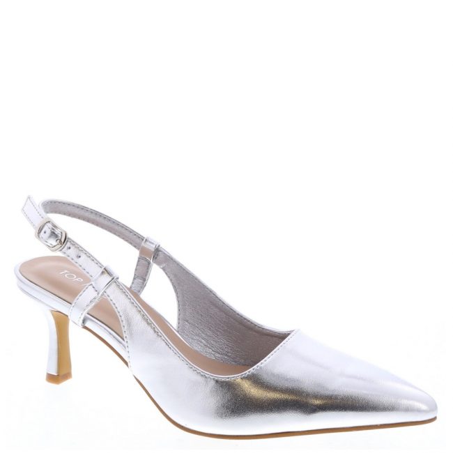Women's  Glossy Slingback Heels with Gold Buckle Detail - Image 4