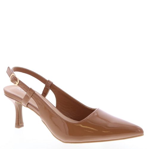 Women's  Glossy Slingback Heels with Gold Buckle Detail
