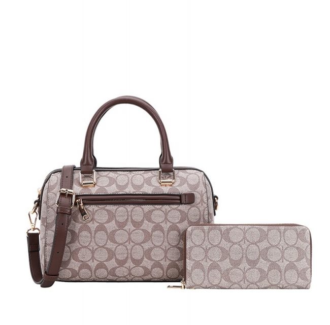 2-IN-1 OVAL PRINTED DUFFLE BOSTON BAG WITH WALLET SET - Image 4