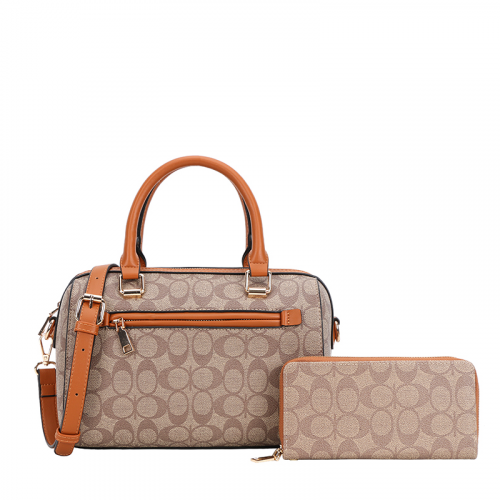 2-IN-1 OVAL PRINTED DUFFLE BOSTON BAG WITH WALLET SET