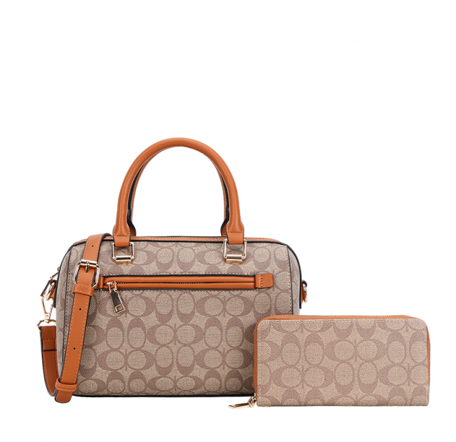 2-IN-1 OVAL PRINTED DUFFLE BOSTON BAG WITH WALLET SET