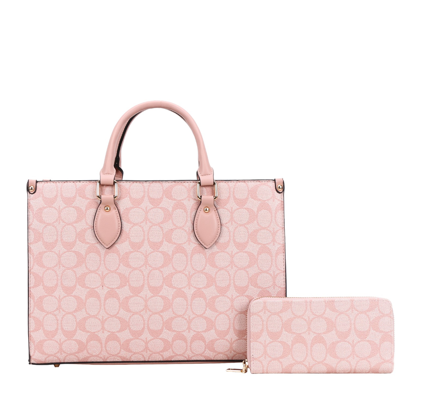 pink Monogram Tote Bag & Wallet Set