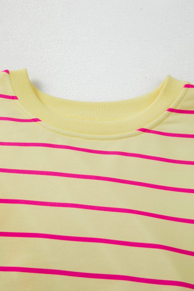 Yellow Stripe Stylish Overlap Detail Drop Shoulder Pullover Sweatshirt - Image 5