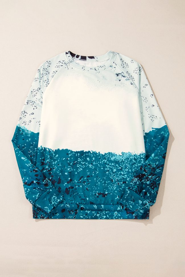 Blue Tie Dye Cow Color Block Pullover Sweatshirt - Image 6
