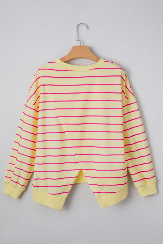 Yellow Stripe Stylish Overlap Detail Drop Shoulder Pullover Sweatshirt - Image 4