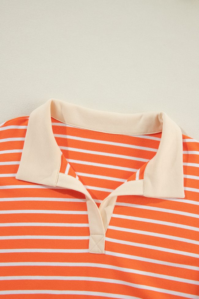 Women’s Orange Stripe Colorblock Collared Sweatshirt – Loose Fit - Image 7