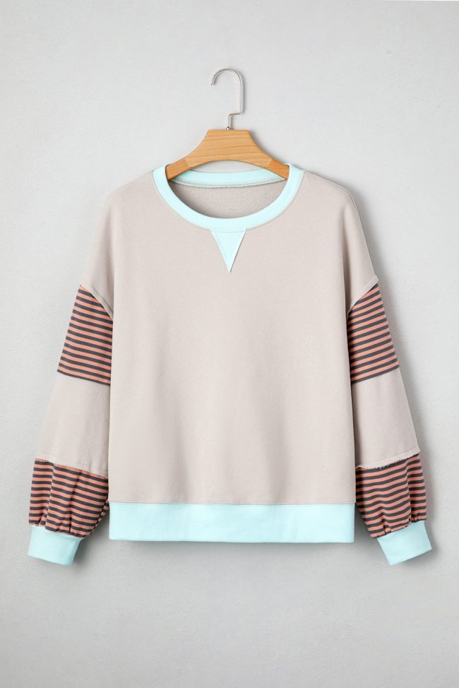 Jet Stream Striped Colorblock Patchwork Drop Shoulder Sweatshirt - Image 5