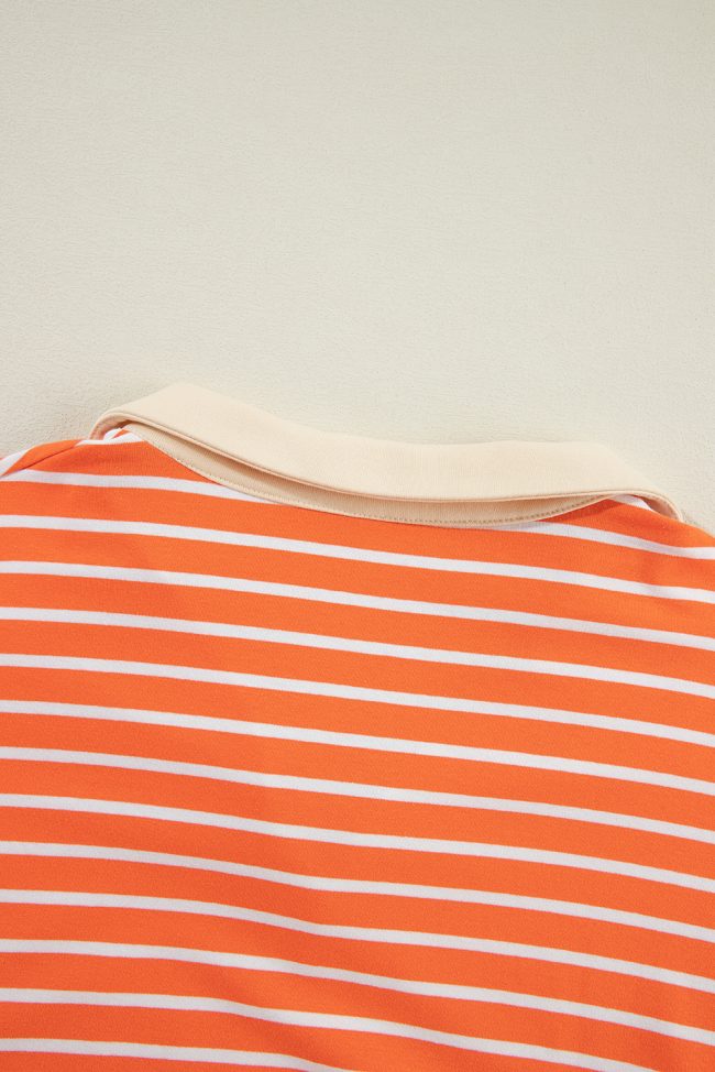 Women’s Orange Stripe Colorblock Collared Sweatshirt – Loose Fit - Image 6