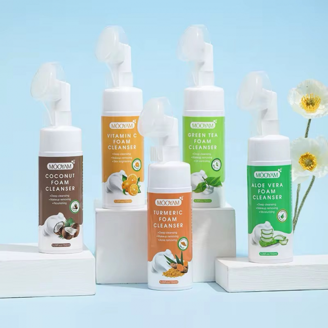 Organic exfoliating mousse foam facial cleanser