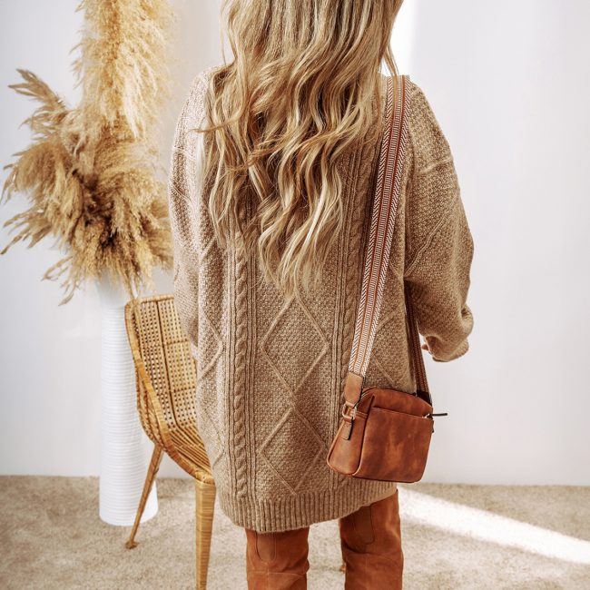 Parchment Cable Knit Drop Shoulder Loose Fit Sweater Dress - Image 2