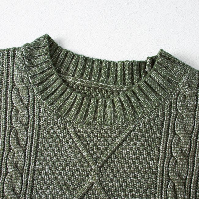 Mist Green Cable Knit Drop Shoulder Loose Fit Sweater Dress - Image 9