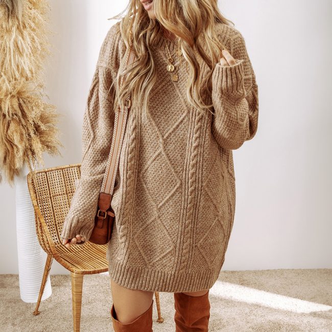 Parchment Cable Knit Drop Shoulder Loose Fit Sweater Dress - Image 4