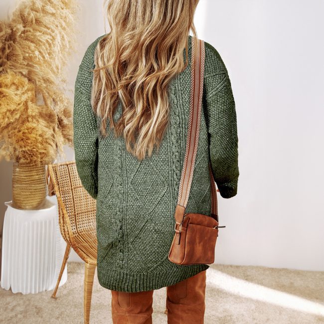 Mist Green Cable Knit Drop Shoulder Loose Fit Sweater Dress - Image 2