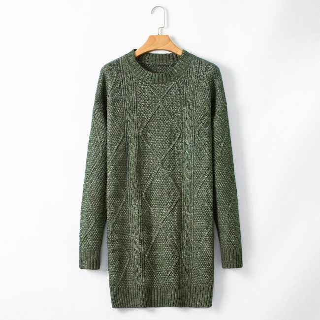 Mist Green Cable Knit Drop Shoulder Loose Fit Sweater Dress - Image 3