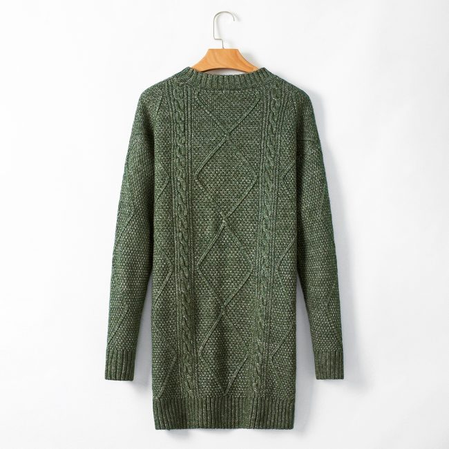 Mist Green Cable Knit Drop Shoulder Loose Fit Sweater Dress - Image 4