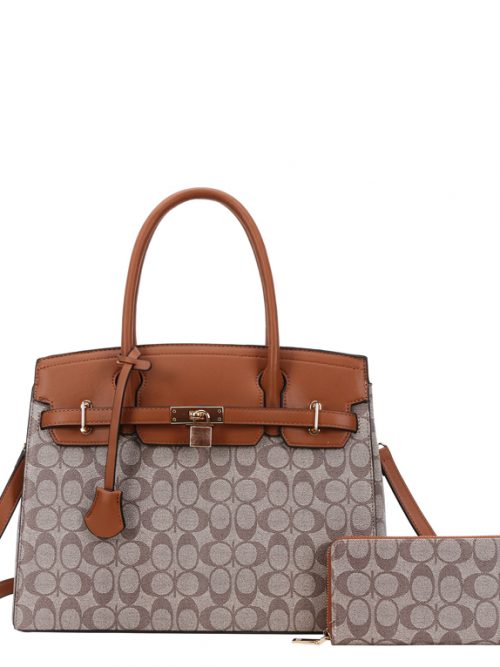 2-in-1 Monogram Padlock Satchel Bag Set – Designer-Inspired Handbag with Matching Pouch